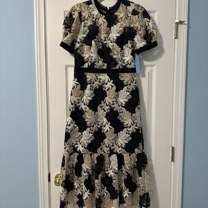 ANTONIO MELANI Black and White Short Sleeve Elegant Sundress